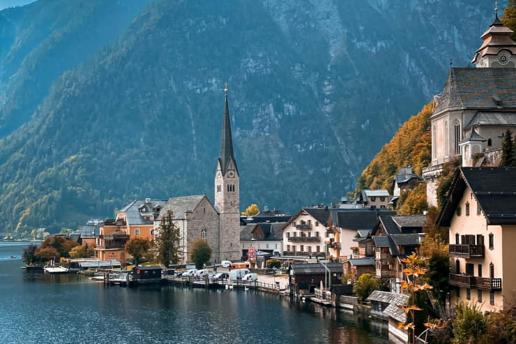 hallstatt, austria, autunno, foliage